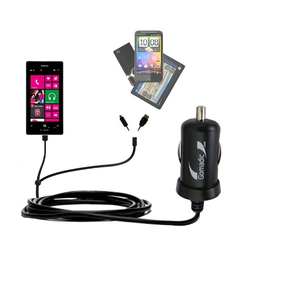 mini Double Car Charger with tips including compatible with the Nokia Lumia 521