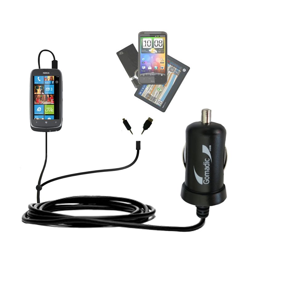 mini Double Car Charger with tips including compatible with the Nokia Lumia 610