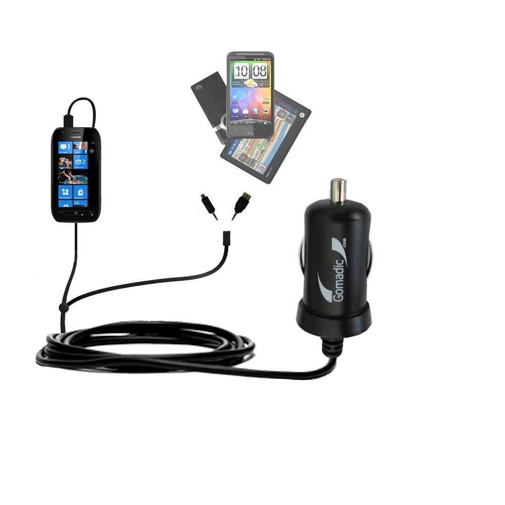 mini Double Car Charger with tips including compatible with the Nokia Lumia 710