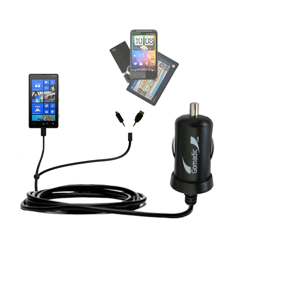 mini Double Car Charger with tips including compatible with the Nokia Lumia 820