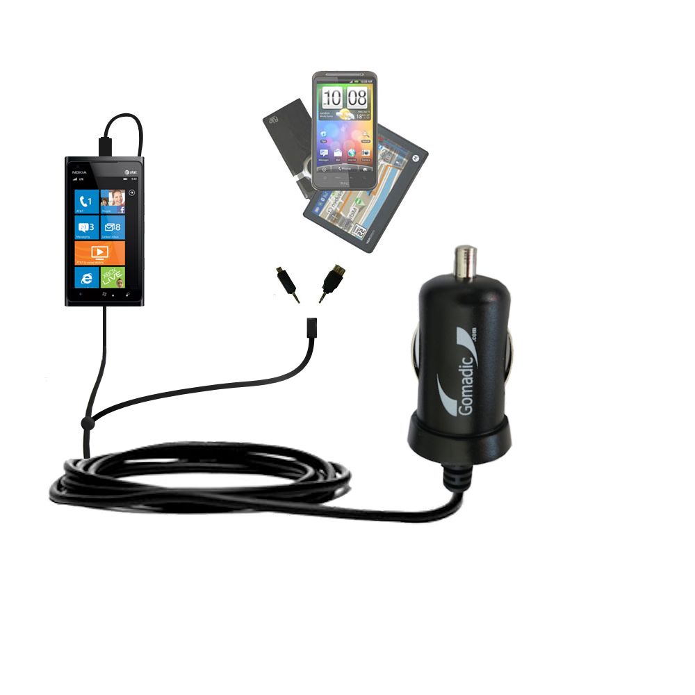 mini Double Car Charger with tips including compatible with the Nokia Lumia 900