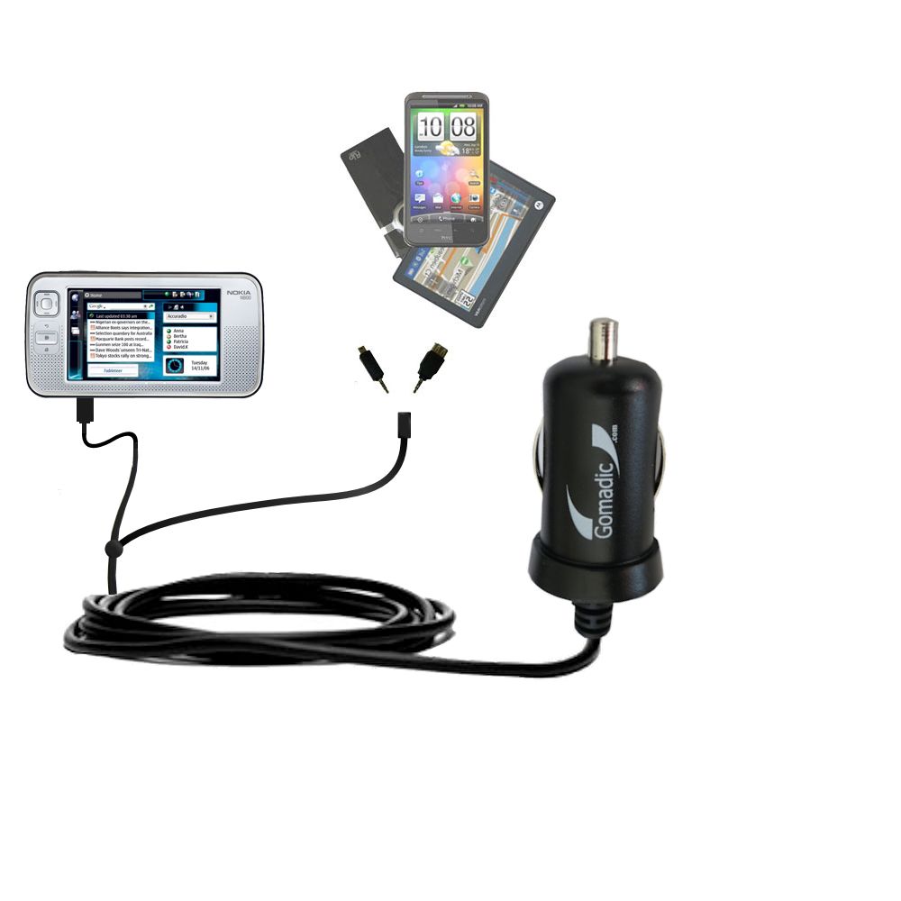 mini Double Car Charger with tips including compatible with the Nokia N800 N810