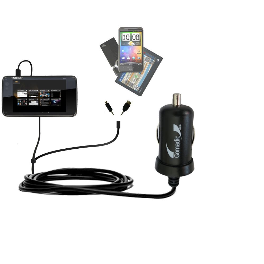mini Double Car Charger with tips including compatible with the Nokia N900