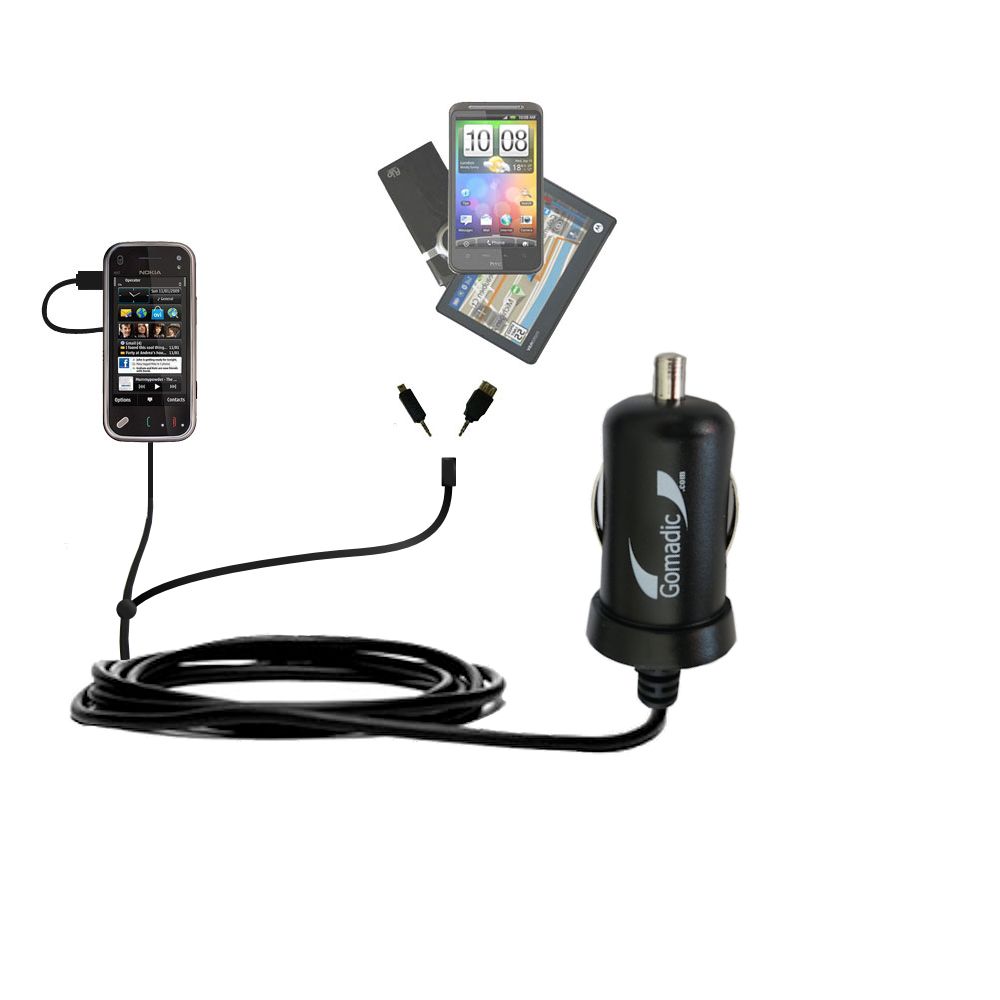 mini Double Car Charger with tips including compatible with the Nokia N97