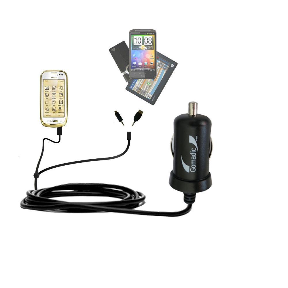 mini Double Car Charger with tips including compatible with the Nokia Oro