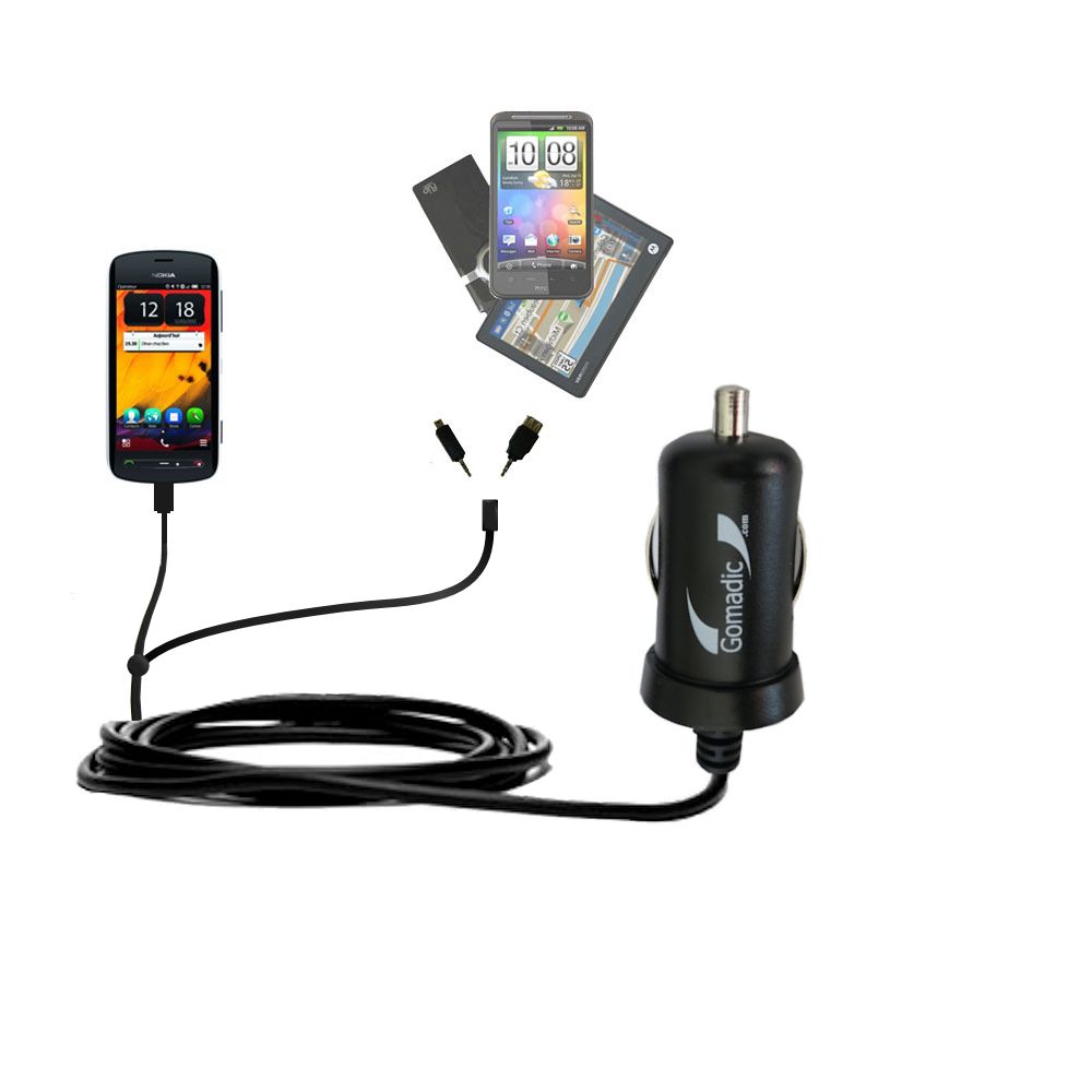 mini Double Car Charger with tips including compatible with the Nokia PureView / RM-807