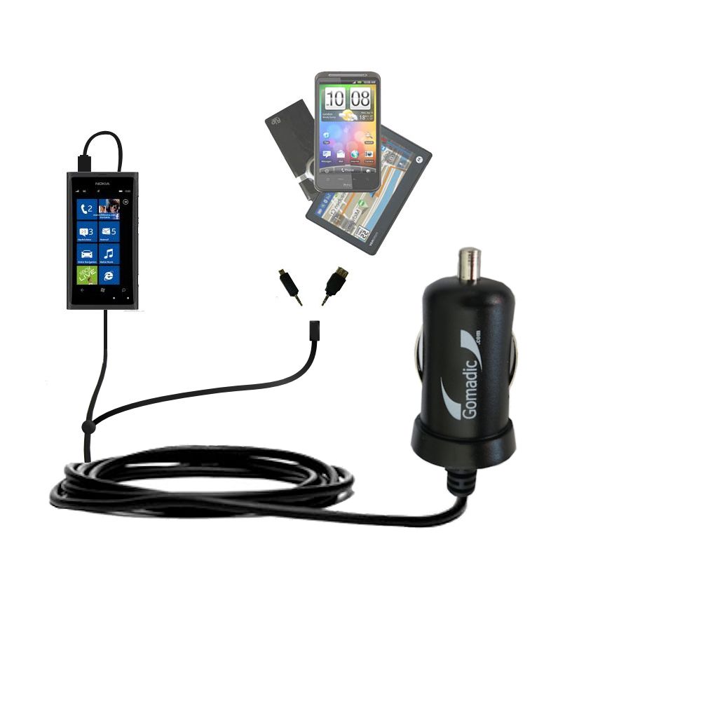 Double Port Micro Gomadic Car / Auto DC Charger suitable for the Nokia Sabre - Charges up to 2 devices simultaneously with Gomadic TipExchange Technology