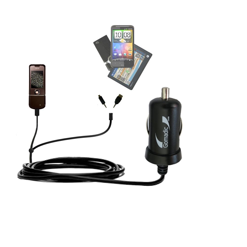 mini Double Car Charger with tips including compatible with the Nokia Sapphire Arte