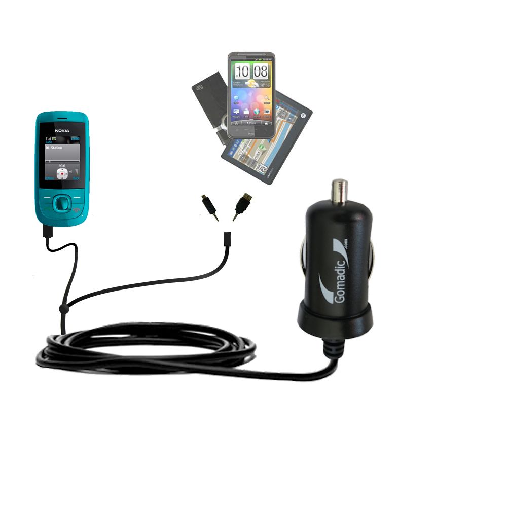 mini Double Car Charger with tips including compatible with the Nokia Slide