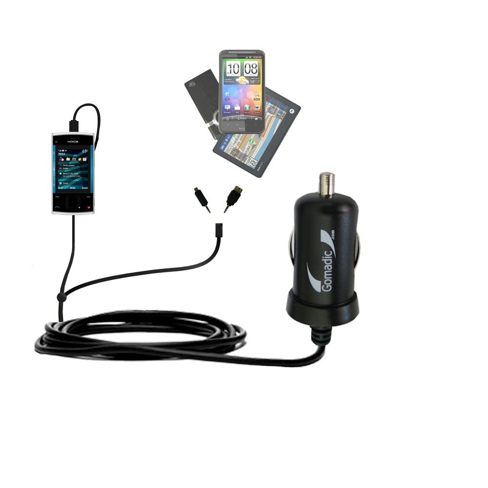 mini Double Car Charger with tips including compatible with the Nokia X3