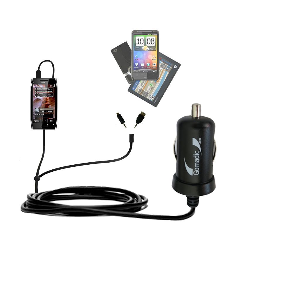 mini Double Car Charger with tips including compatible with the Nokia X7-00