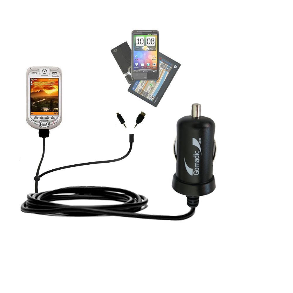 mini Double Car Charger with tips including compatible with the O2 XDA Pocket PC Phone