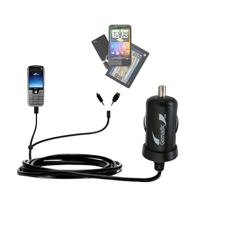 mini Double Car Charger with tips including compatible with the O2 XPhone IIm