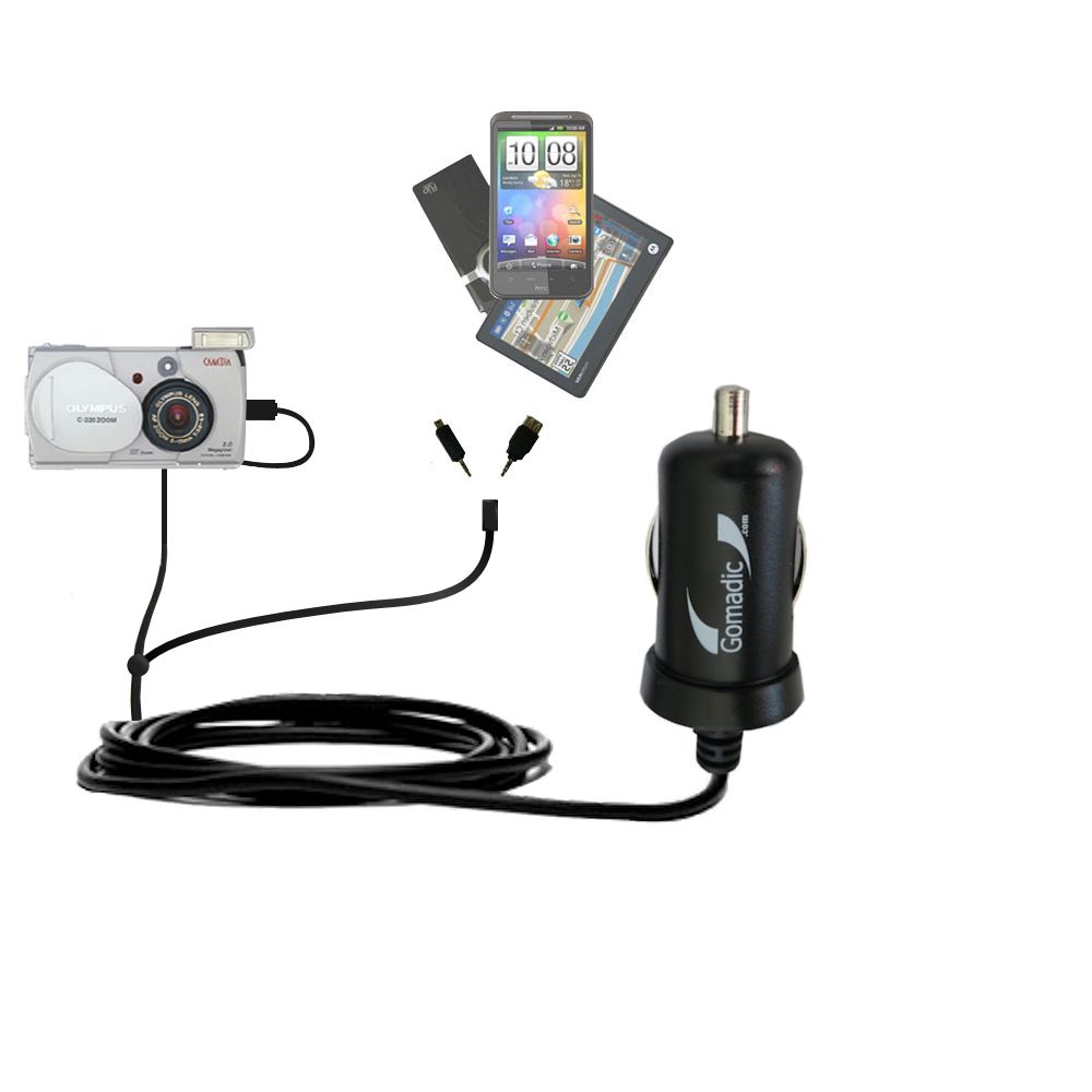 mini Double Car Charger with tips including compatible with the Olympus C-2 C-220 C-520 Zoom