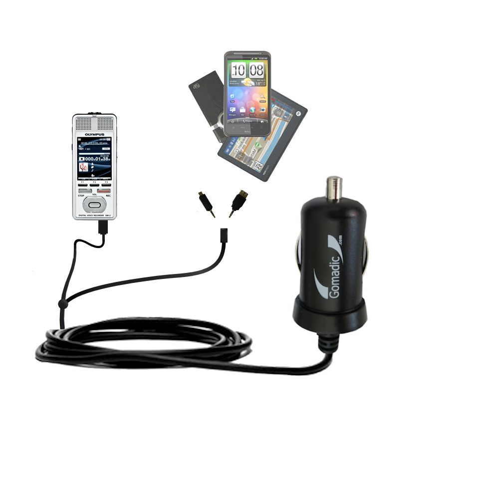 mini Double Car Charger with tips including compatible with the Olympus DM-2