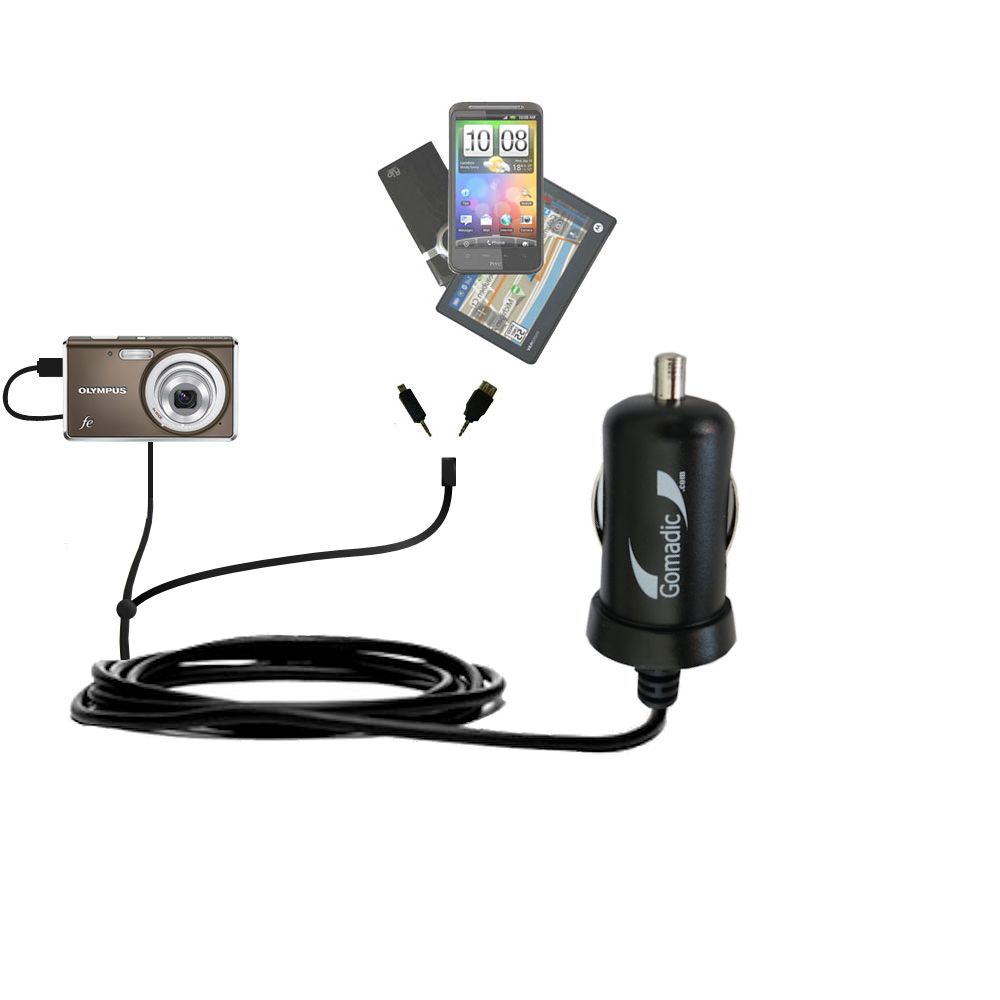 mini Double Car Charger with tips including compatible with the Olympus FE-4040