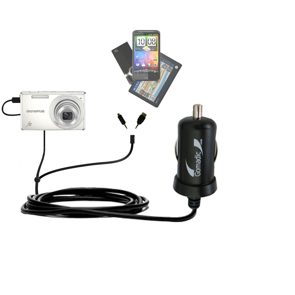 mini Double Car Charger with tips including compatible with the Olympus FE-5030