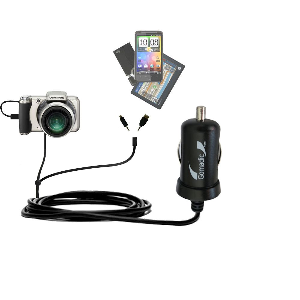 mini Double Car Charger with tips including compatible with the Olympus SP-800UZ Digital Camera