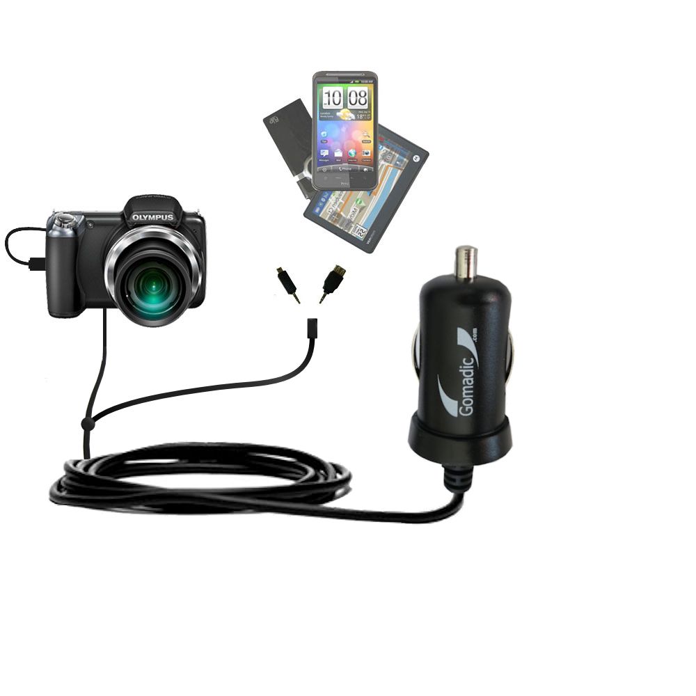 mini Double Car Charger with tips including compatible with the Olympus SP-810 UZ