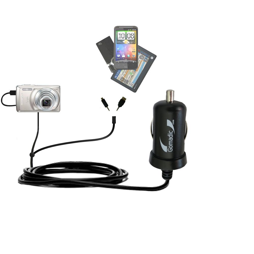 mini Double Car Charger with tips including compatible with the Olympus Stylus-7030 Digital Camera