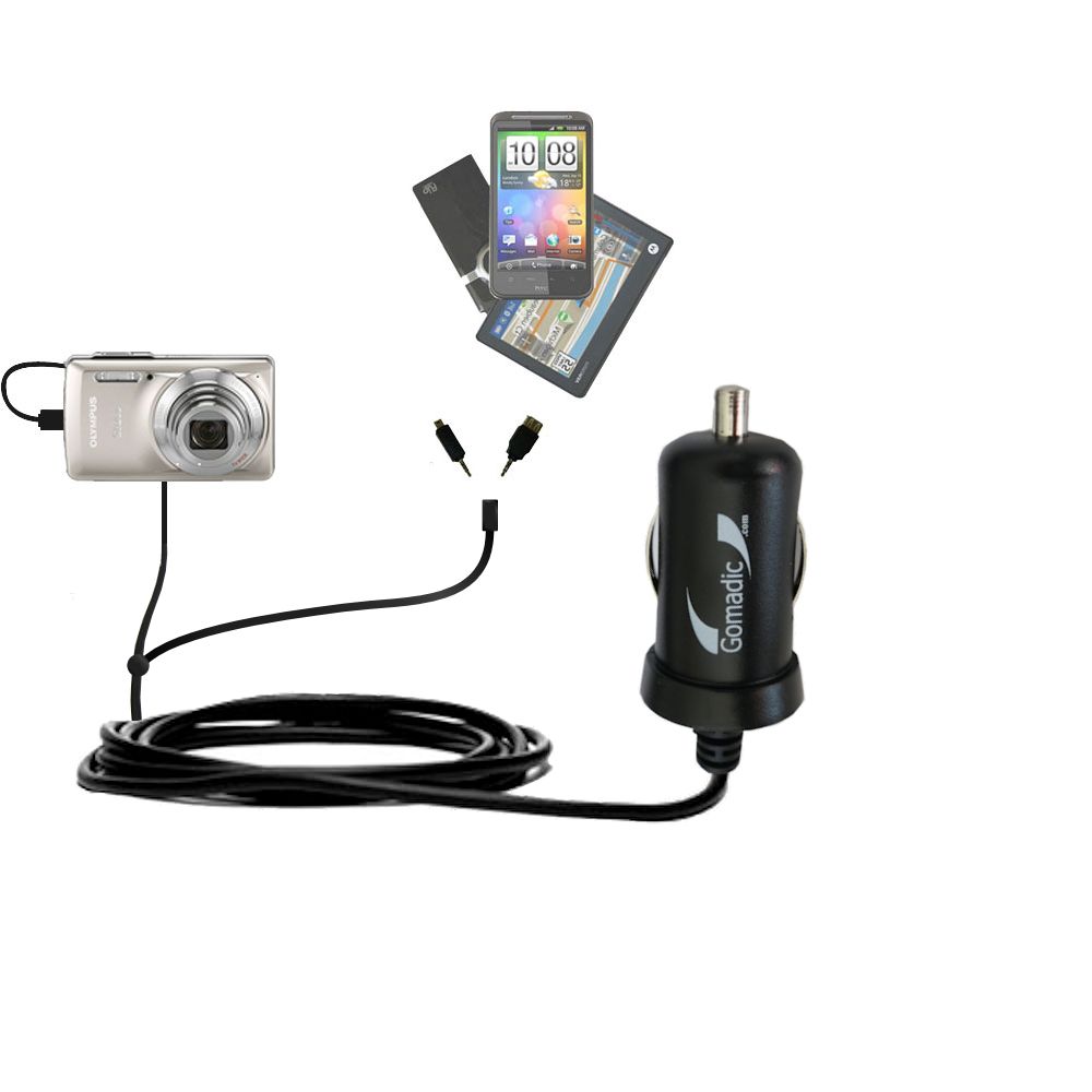 mini Double Car Charger with tips including compatible with the Olympus Stylus-7040 Digital Camera