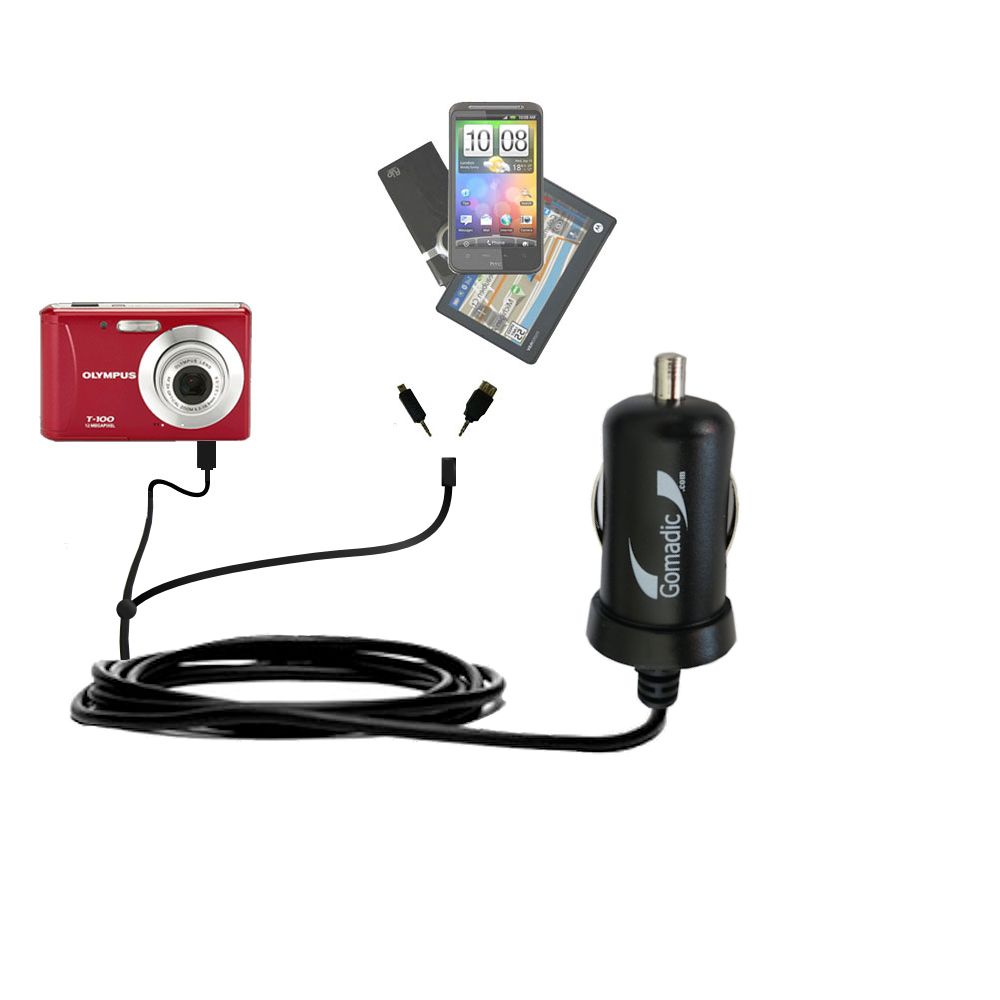 mini Double Car Charger with tips including compatible with the Olympus T-100 Digital Camera