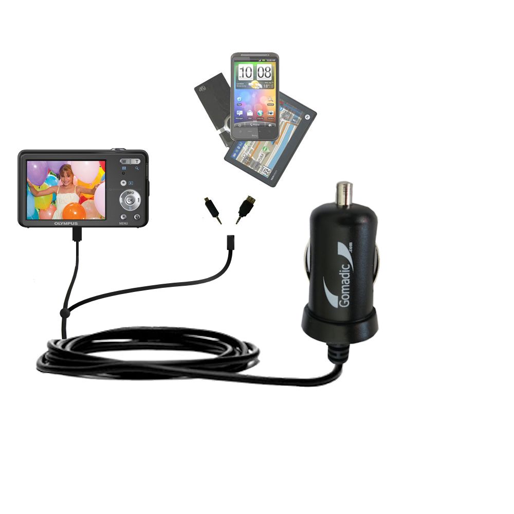 mini Double Car Charger with tips including compatible with the Olympus VG-110