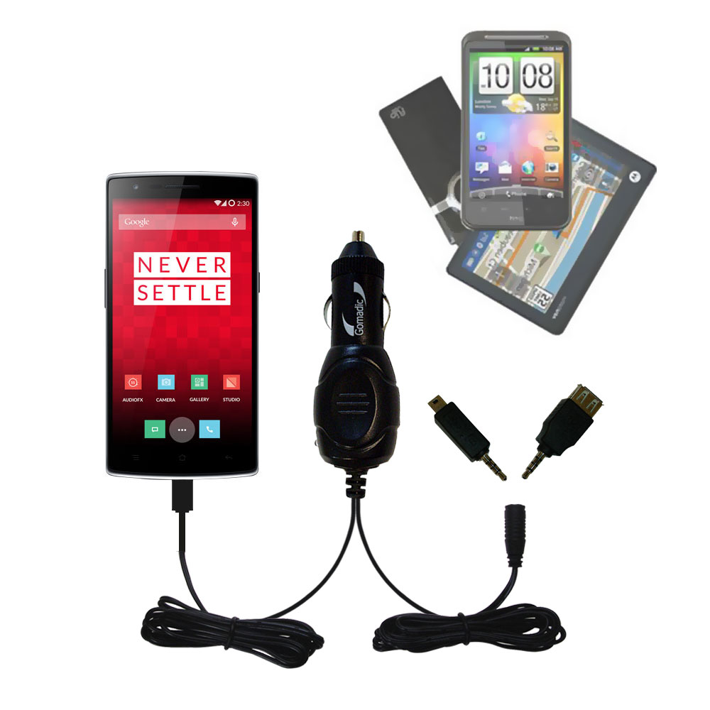 mini Double Car Charger with tips including compatible with the OnePlus One