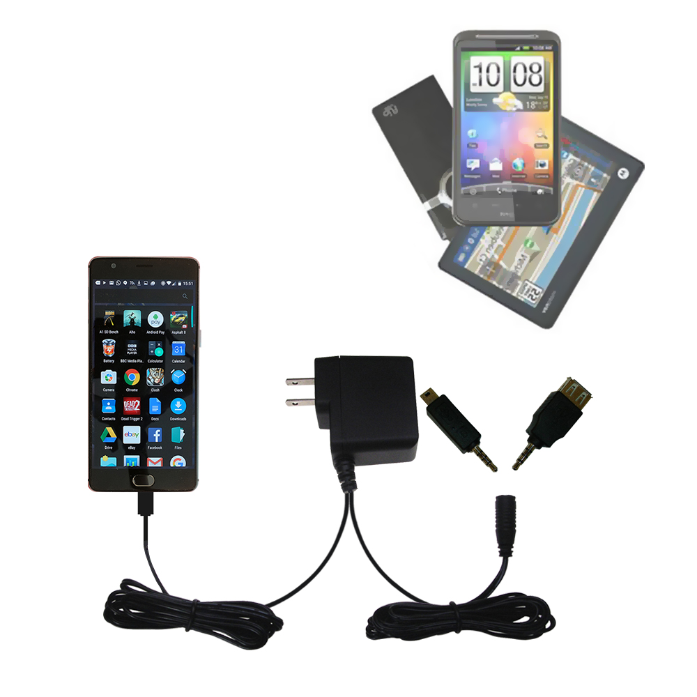 Double Wall Home Charger with tips including compatible with the OnePlus OnePlus Three / 3