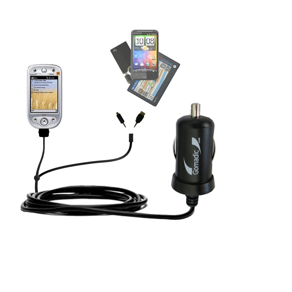 Double Port Micro Gomadic Car / Auto DC Charger suitable for the Orange SPV M2000 - Charges up to 2 devices simultaneously with Gomadic TipExchange Technology