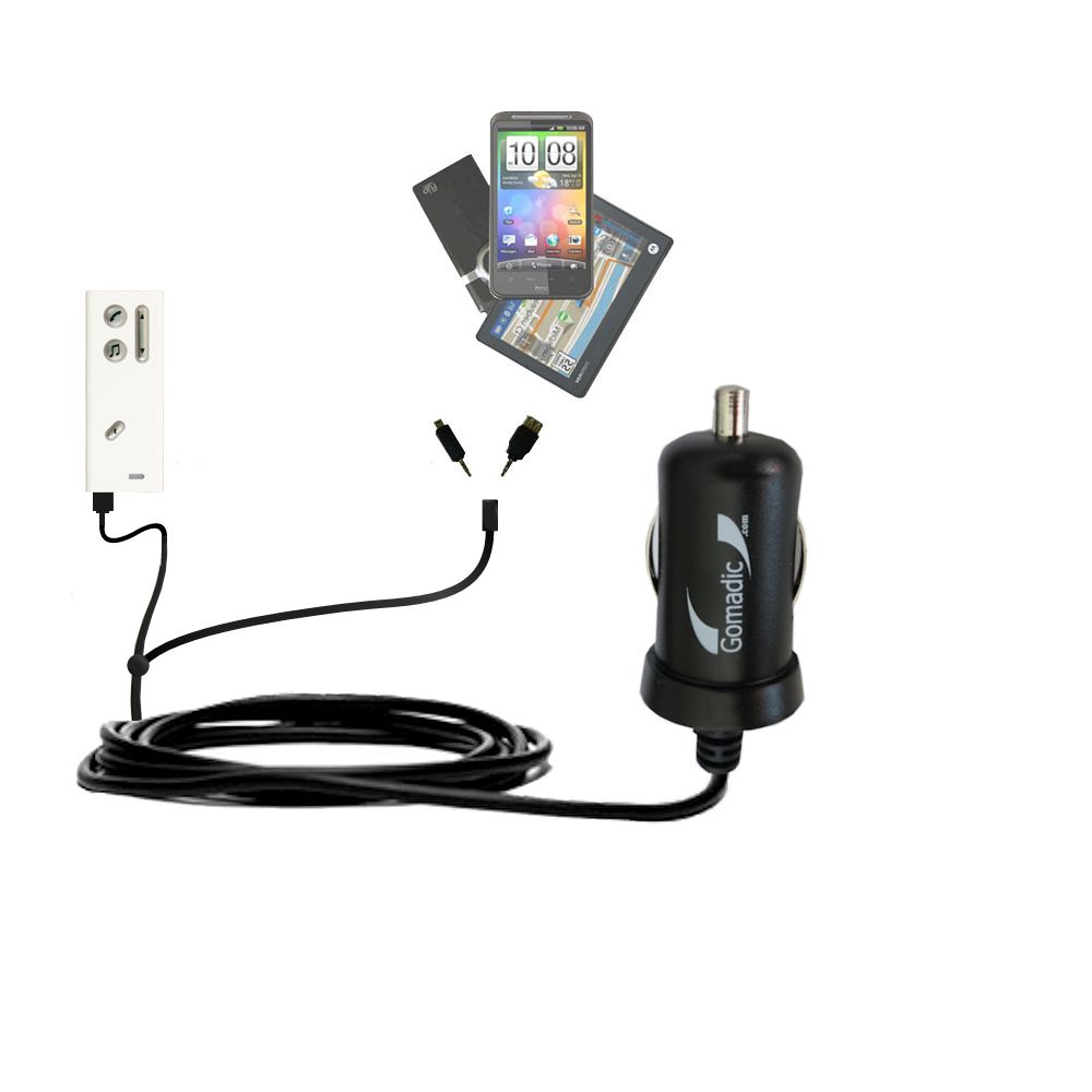 mini Double Car Charger with tips including compatible with the Oticon ConnectLine