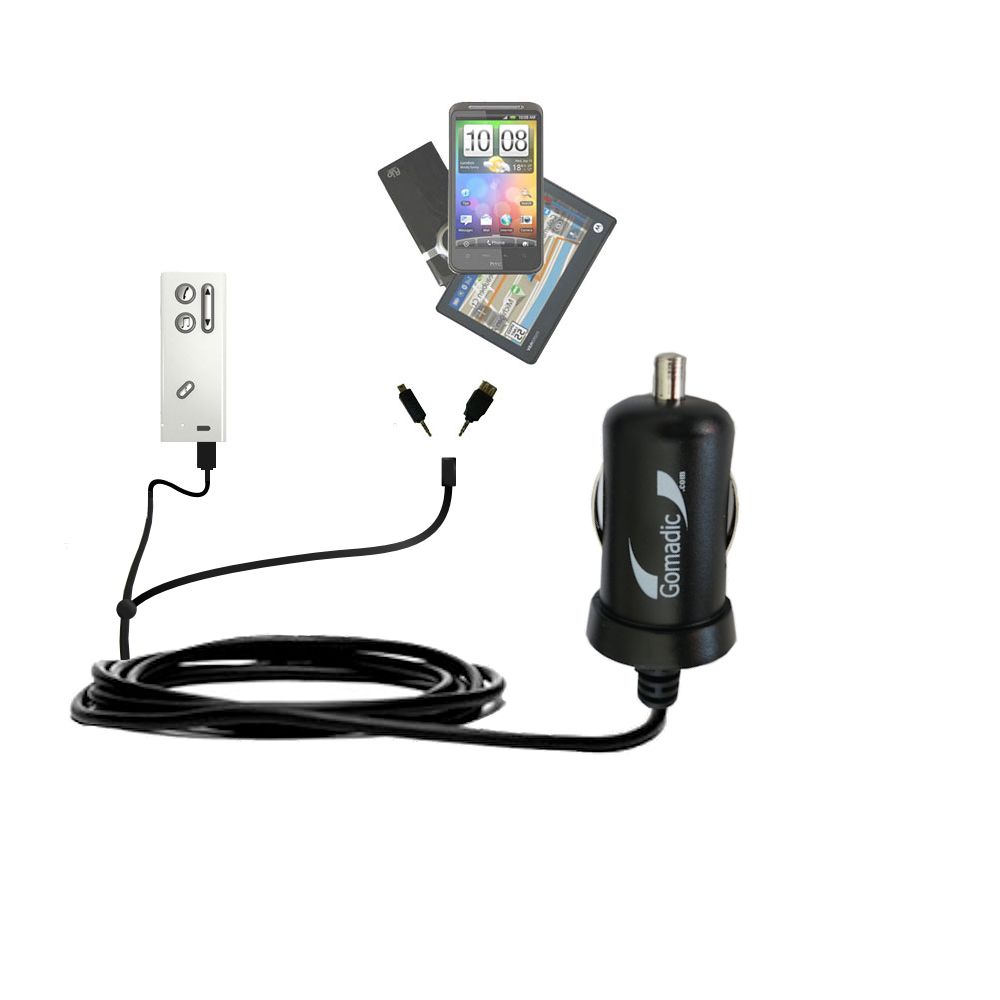 mini Double Car Charger with tips including compatible with the Oticon Streamer