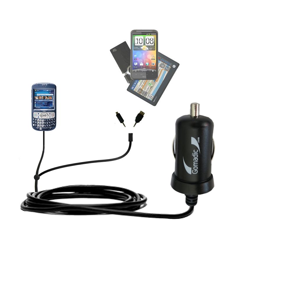 mini Double Car Charger with tips including compatible with the Palm Treo 800w