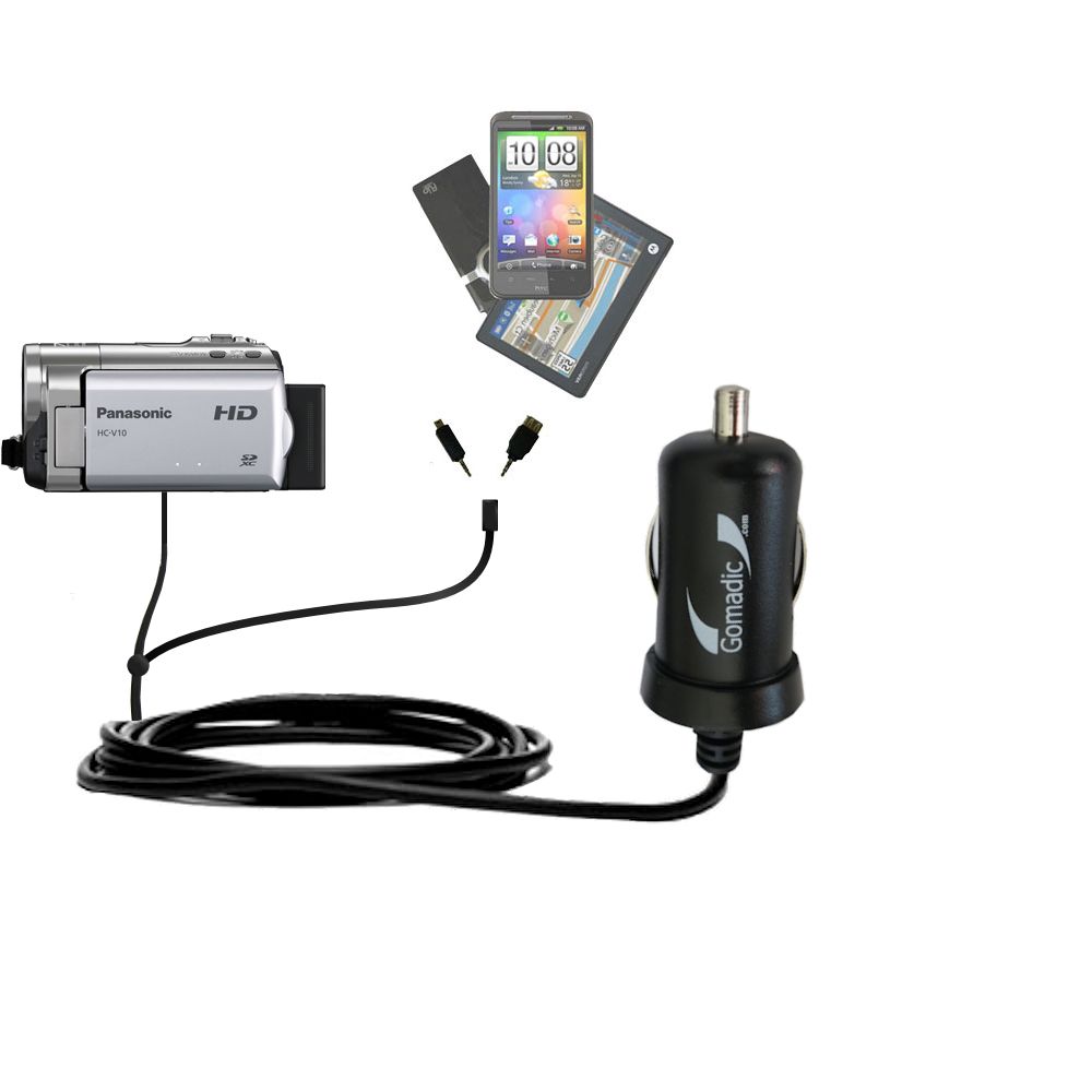 mini Double Car Charger with tips including compatible with the Panasonic HC-V10