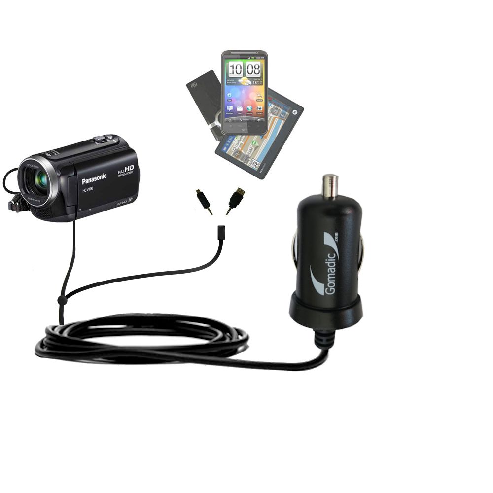 mini Double Car Charger with tips including compatible with the Panasonic HC-V100