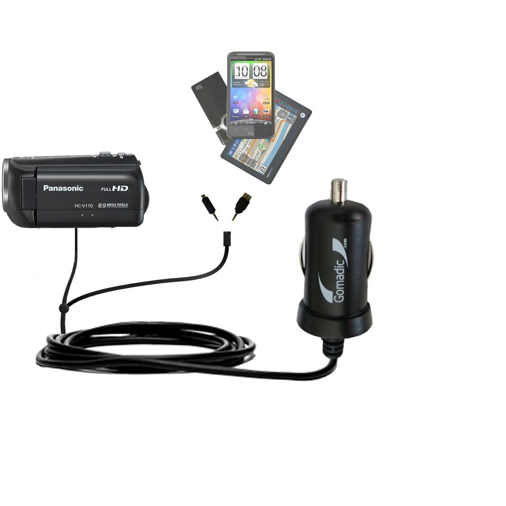 mini Double Car Charger with tips including compatible with the Panasonic HC-V110