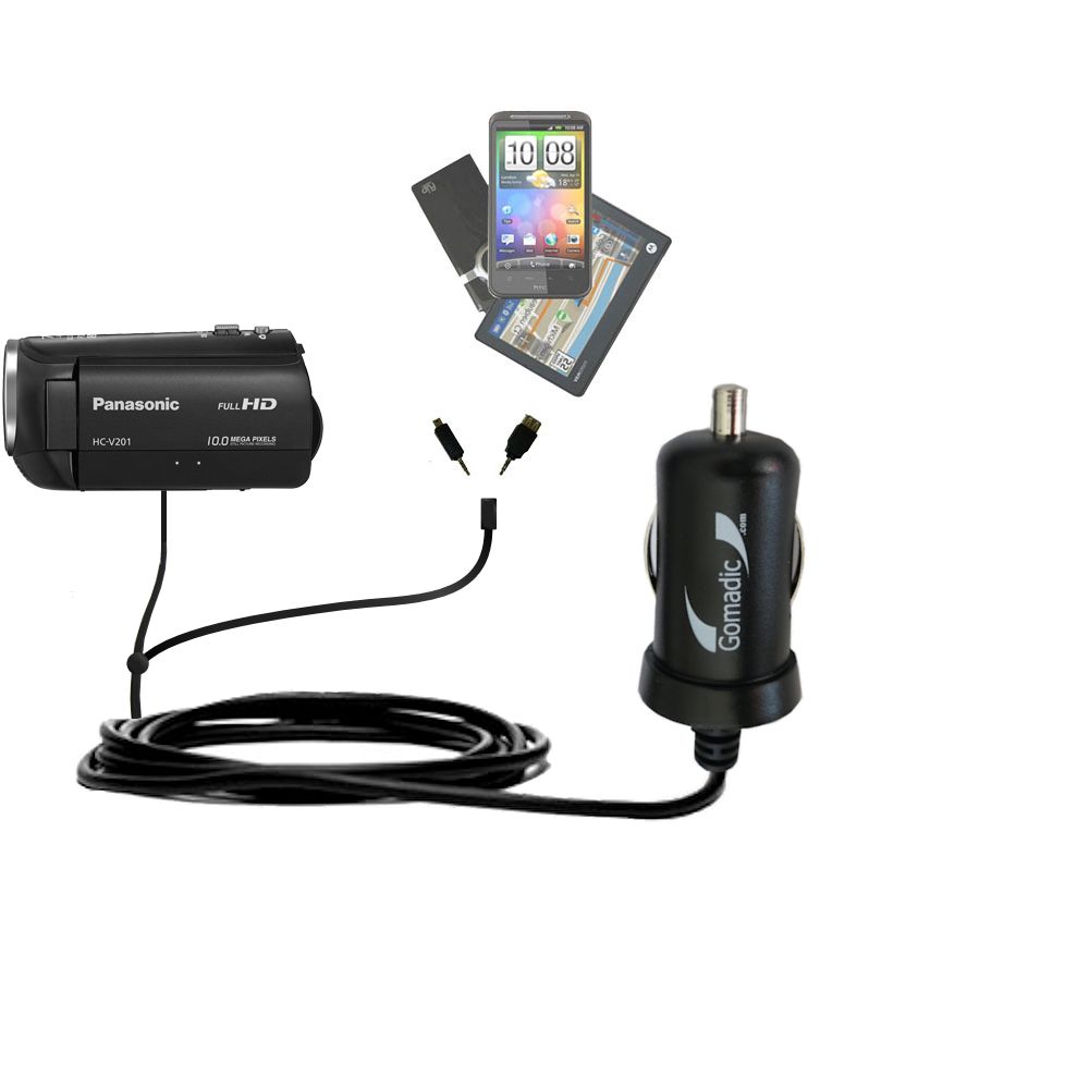 mini Double Car Charger with tips including compatible with the Panasonic HC-V201