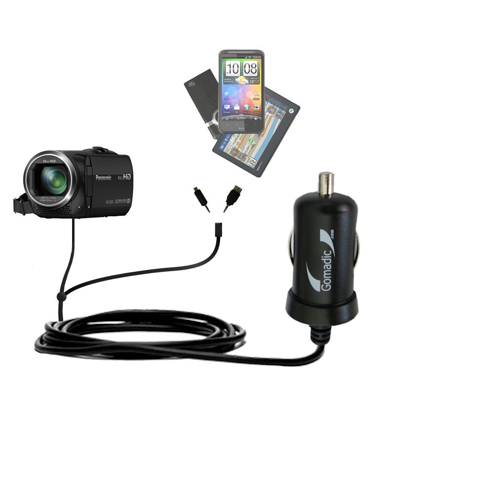mini Double Car Charger with tips including compatible with the Panasonic HC-V250 / V250