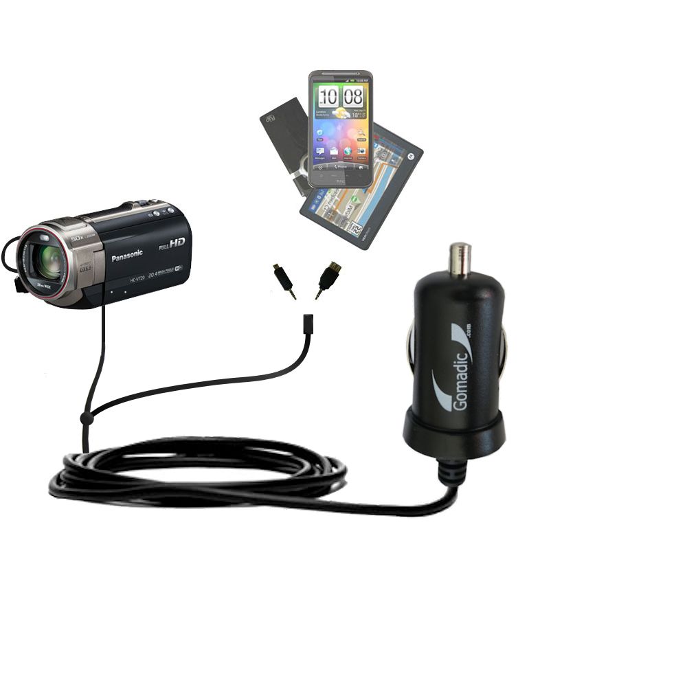mini Double Car Charger with tips including compatible with the Panasonic HC-V510 / V520