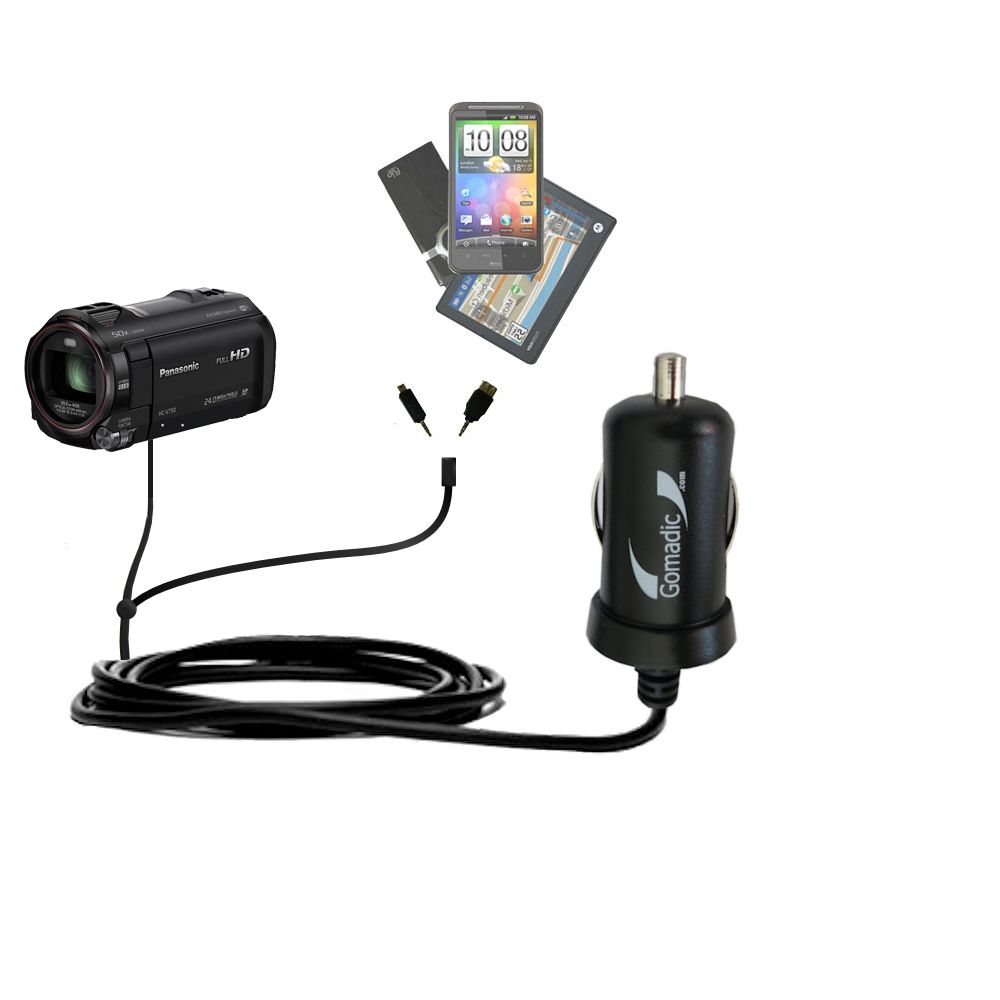 mini Double Car Charger with tips including compatible with the Panasonic HC-V750 / V750