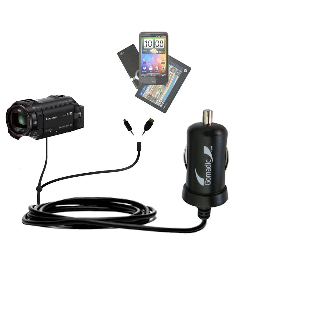 mini Double Car Charger with tips including compatible with the Panasonic HC-W850 / W850
