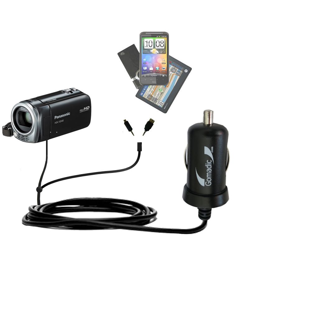 mini Double Car Charger with tips including compatible with the Panasonic HDC-SD40 Camcorder
