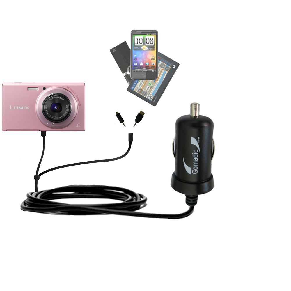 mini Double Car Charger with tips including compatible with the Panasonic Lumix DMC-FH10P