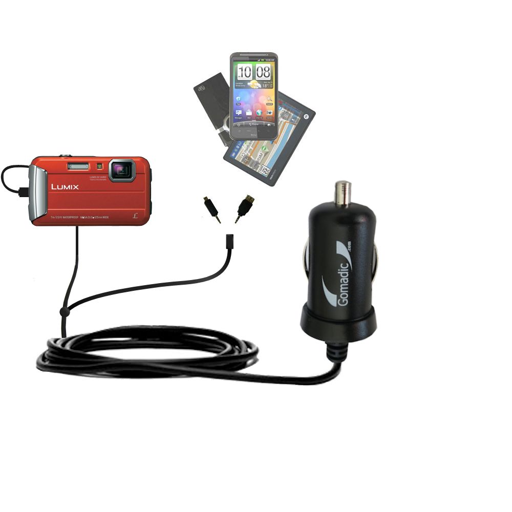 mini Double Car Charger with tips including compatible with the Panasonic Lumix DMC-TS55