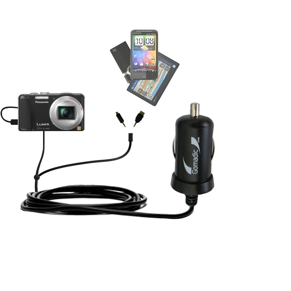 mini Double Car Charger with tips including compatible with the Panasonic Lumix DMC-ZS19K