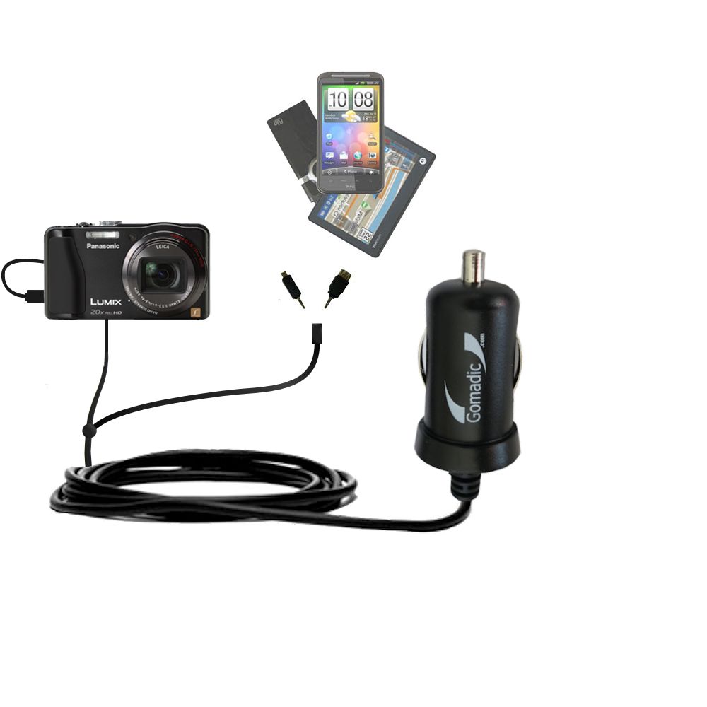 mini Double Car Charger with tips including compatible with the Panasonic Lumix DMC-ZS20S