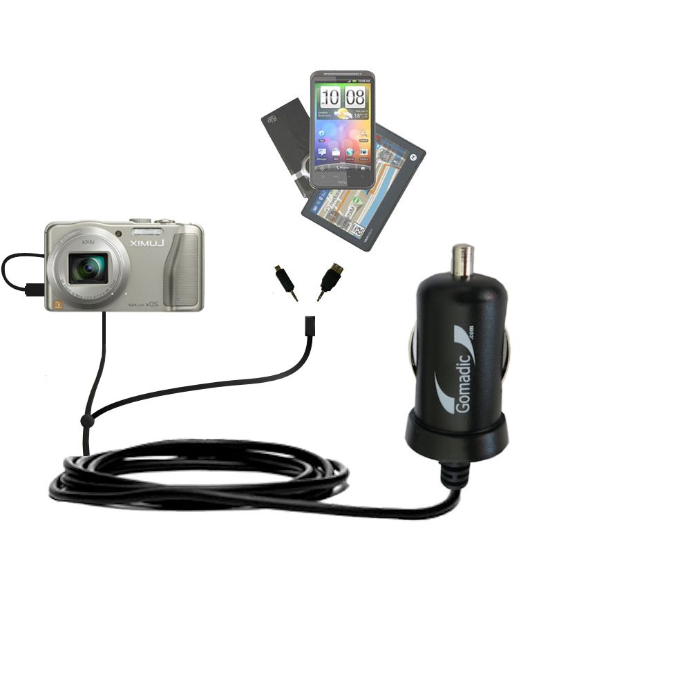 mini Double Car Charger with tips including compatible with the Panasonic Lumix DMC-ZS25S