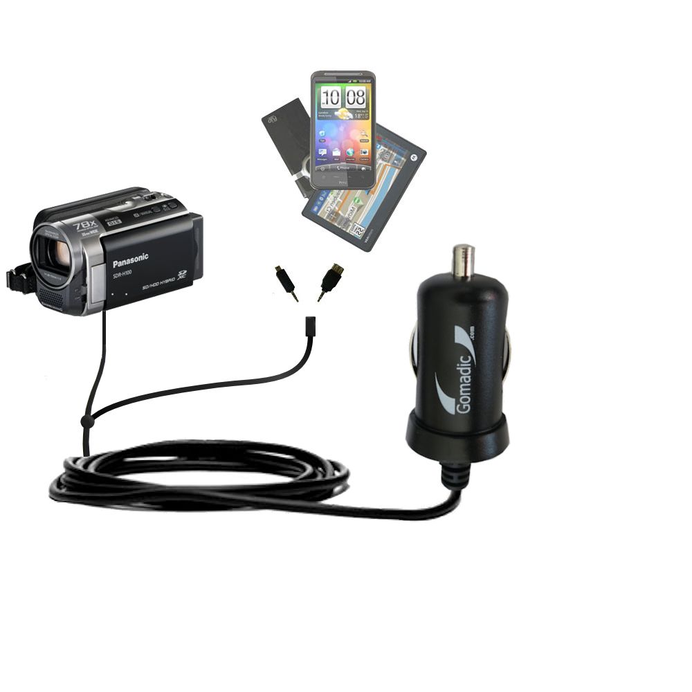 mini Double Car Charger with tips including compatible with the Panasonic SDR-H100 Camcorder