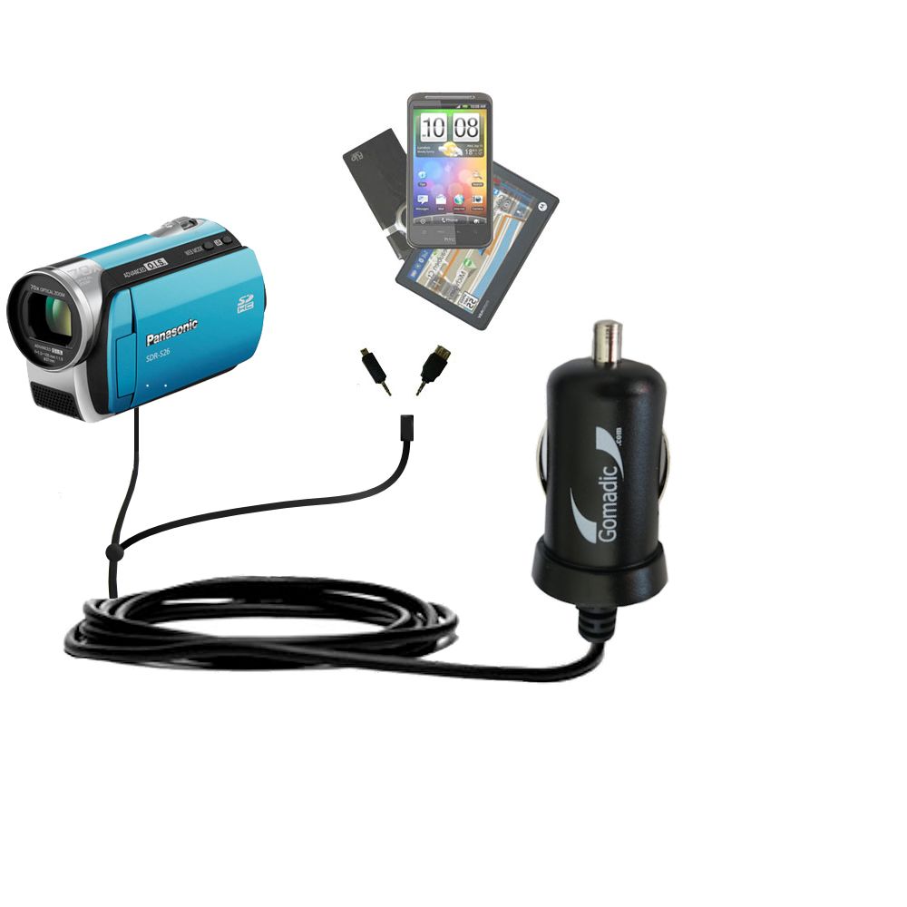 mini Double Car Charger with tips including compatible with the Panasonic SDR-S26 Video Camera