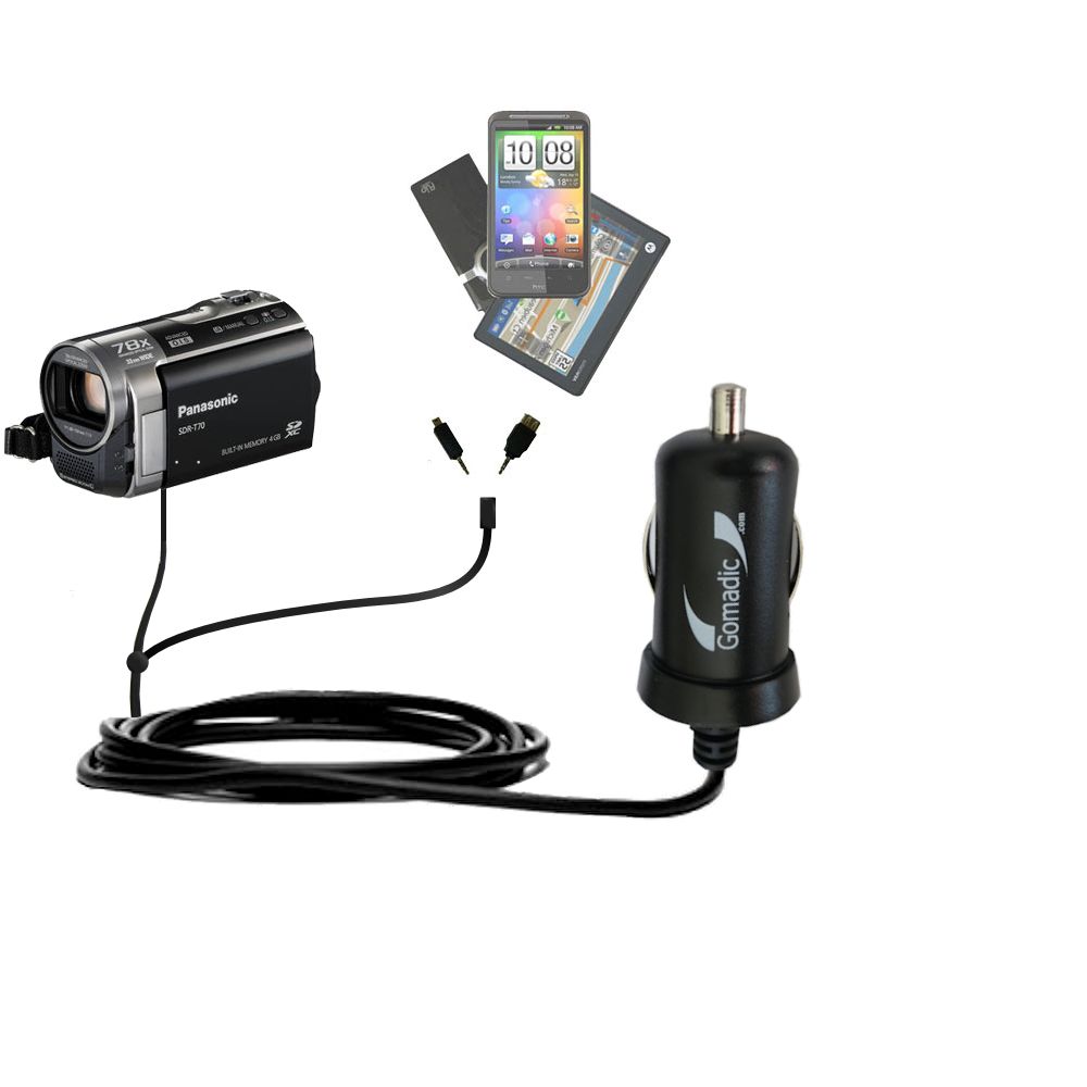 mini Double Car Charger with tips including compatible with the Panasonic SDR-T70 Camcorder